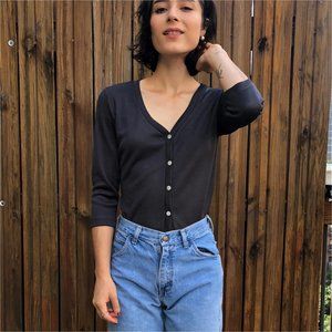 Vintage Sheer Grey Cardigan Shirt 3/4 Sleeves XS-S